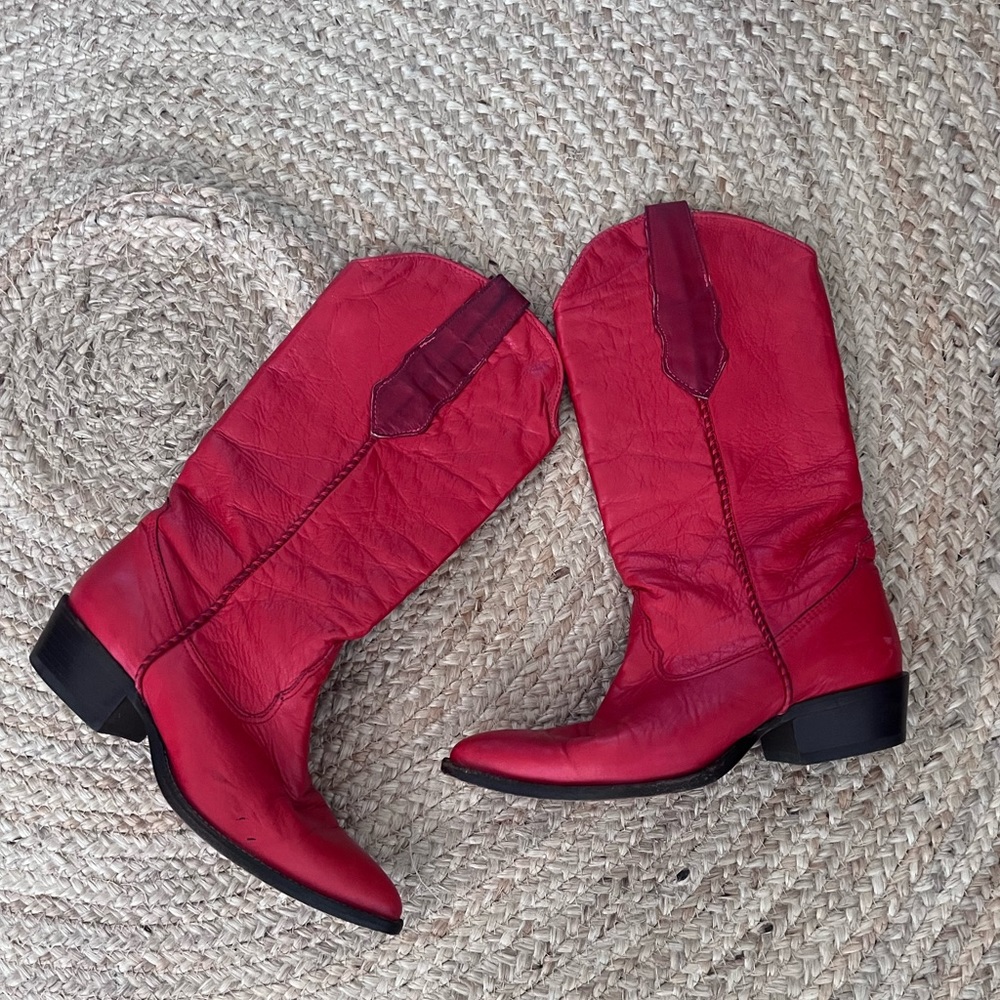 Red Vintage Leather Cowboy Western Boots